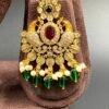 Gold-toned peacock antique necklace with red, green stones and pearls