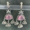 Pink stone earrings with floral motif and diamond hook