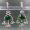 Elegant green chandelier earrings with floral top and sparkling stones