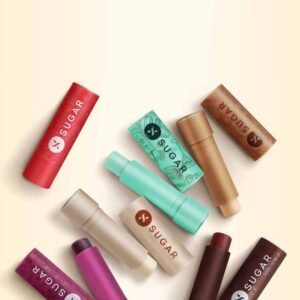 Assorted SUGAR Cosmetics tinted lip balm tubes in various shades